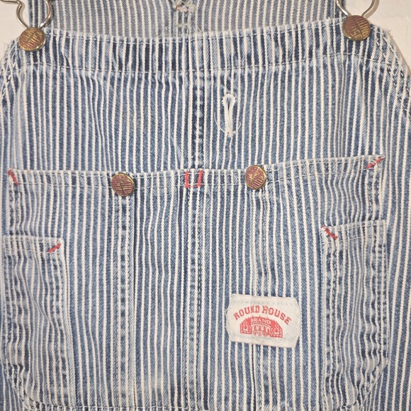 Vtg Round House Hickory Striped Bib Overalls Engineer Tagged 54 waist 28 inseam - Picture 2 of 12